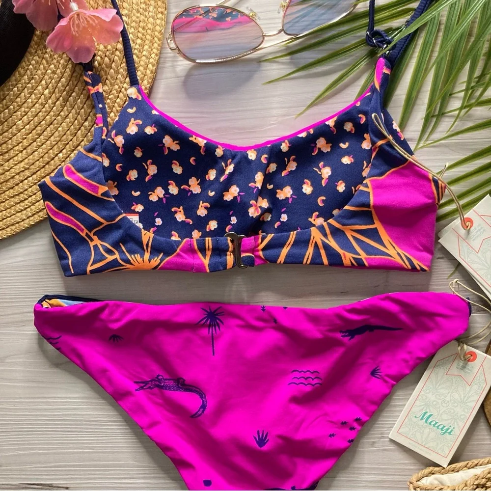 RARE Maaji • Reversible Tropical Floral Bralette Bikini Top | Thin Side Bottoms